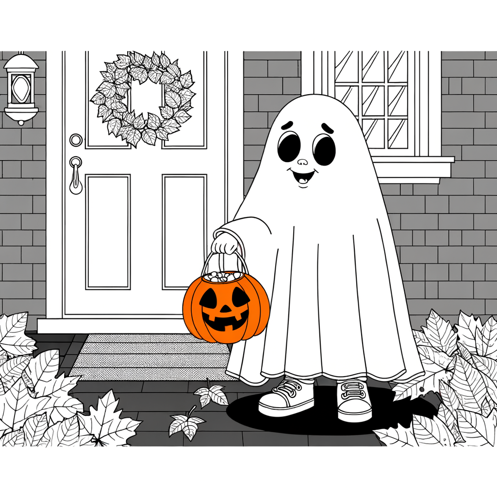 Coloriage Enfant Déguisé en Fantôme gratuit à imprimer