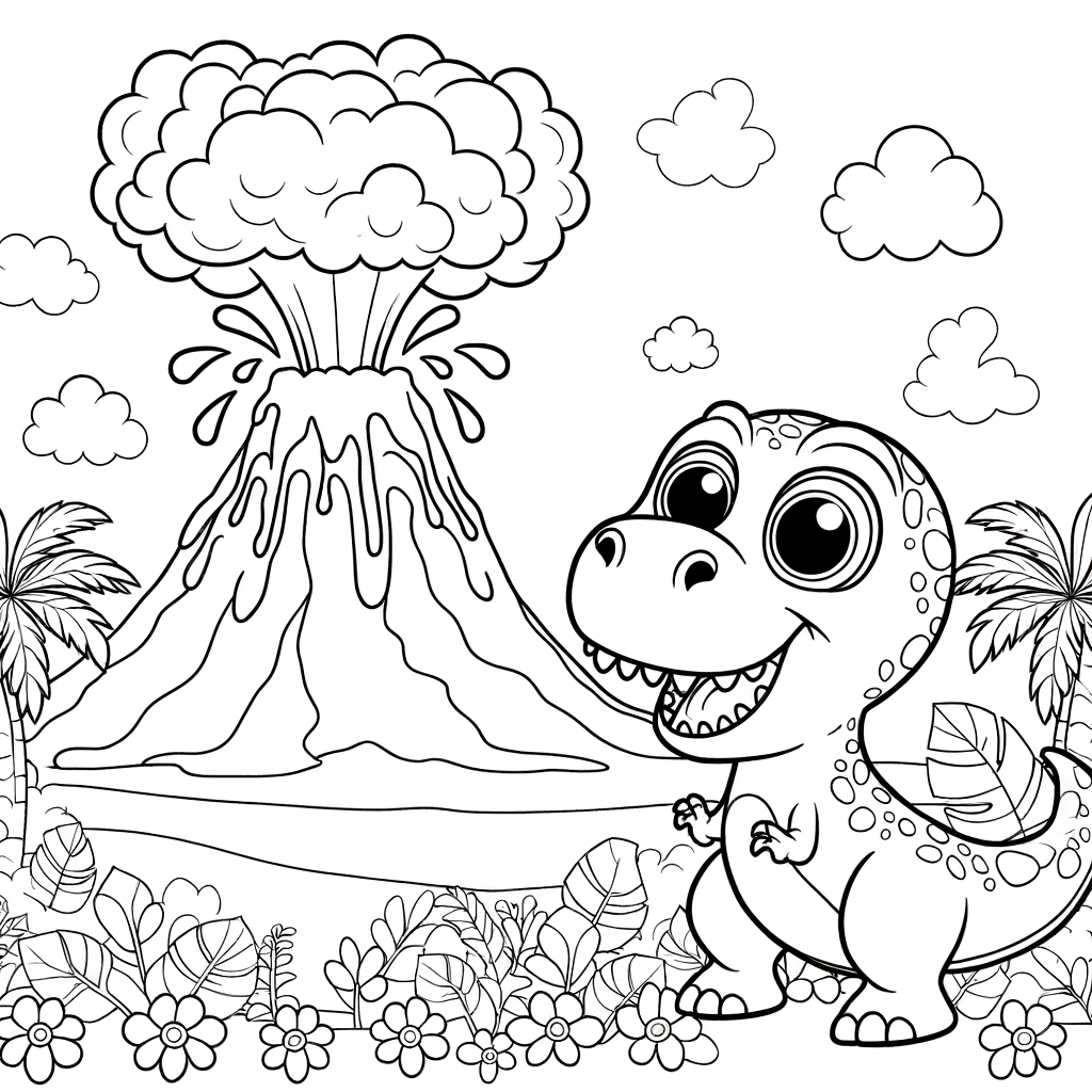 Coloriage Coloriage Dinosaure et Volcan gratuit à imprimer