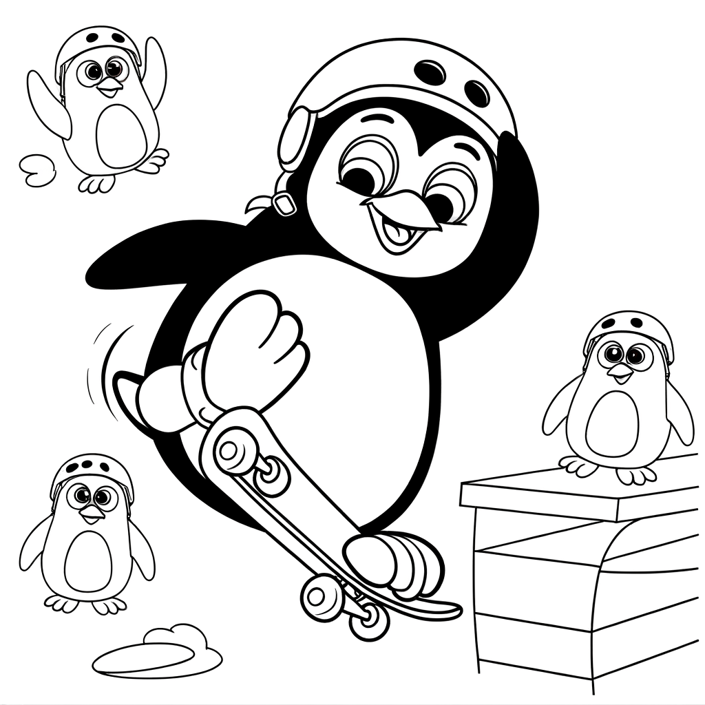 Coloriage Coloriage Pingouin Skateur gratuit à imprimer