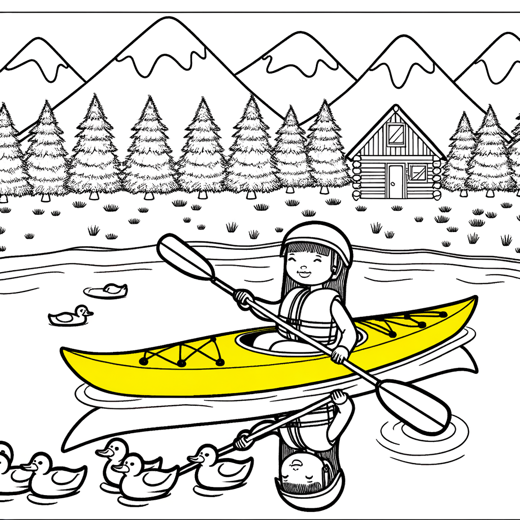 Coloriage Kayak sur Lac Tranquille gratuit à imprimer