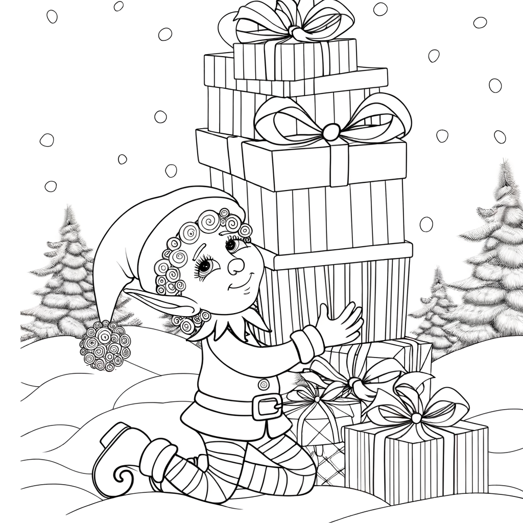 Coloriage Lutin Livreur de Cadeaux gratuit à imprimer