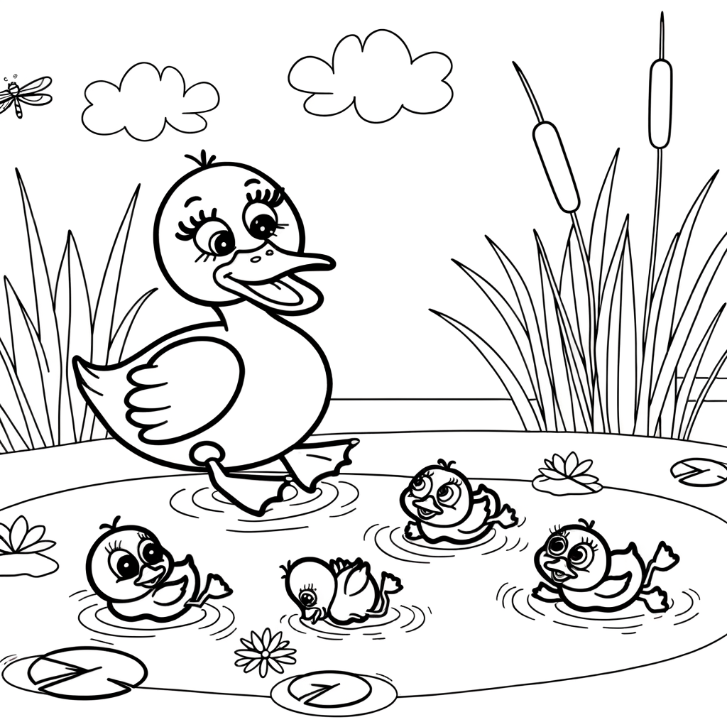 Coloriage Coloriage Canard et Canetons gratuit à imprimer
