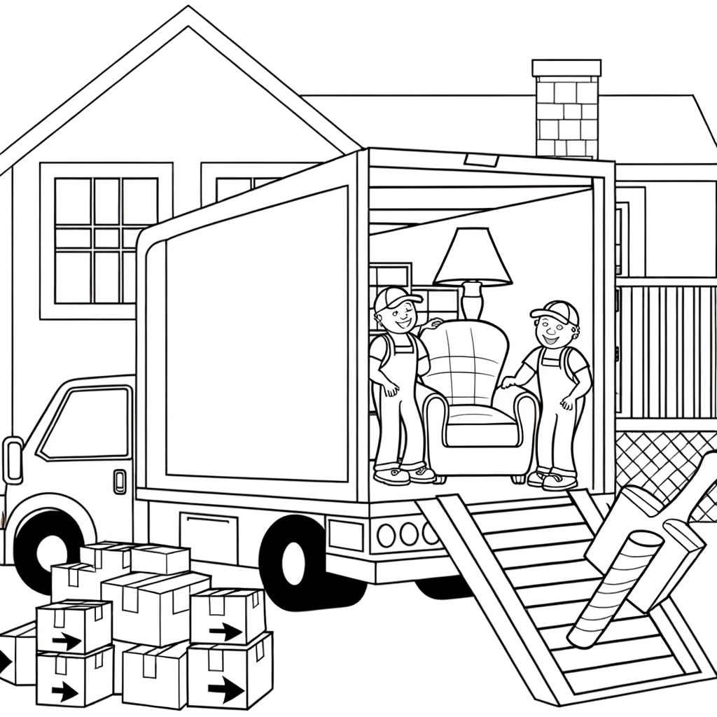 Coloriage Coloriage Camion de Déménagement gratuit à imprimer
