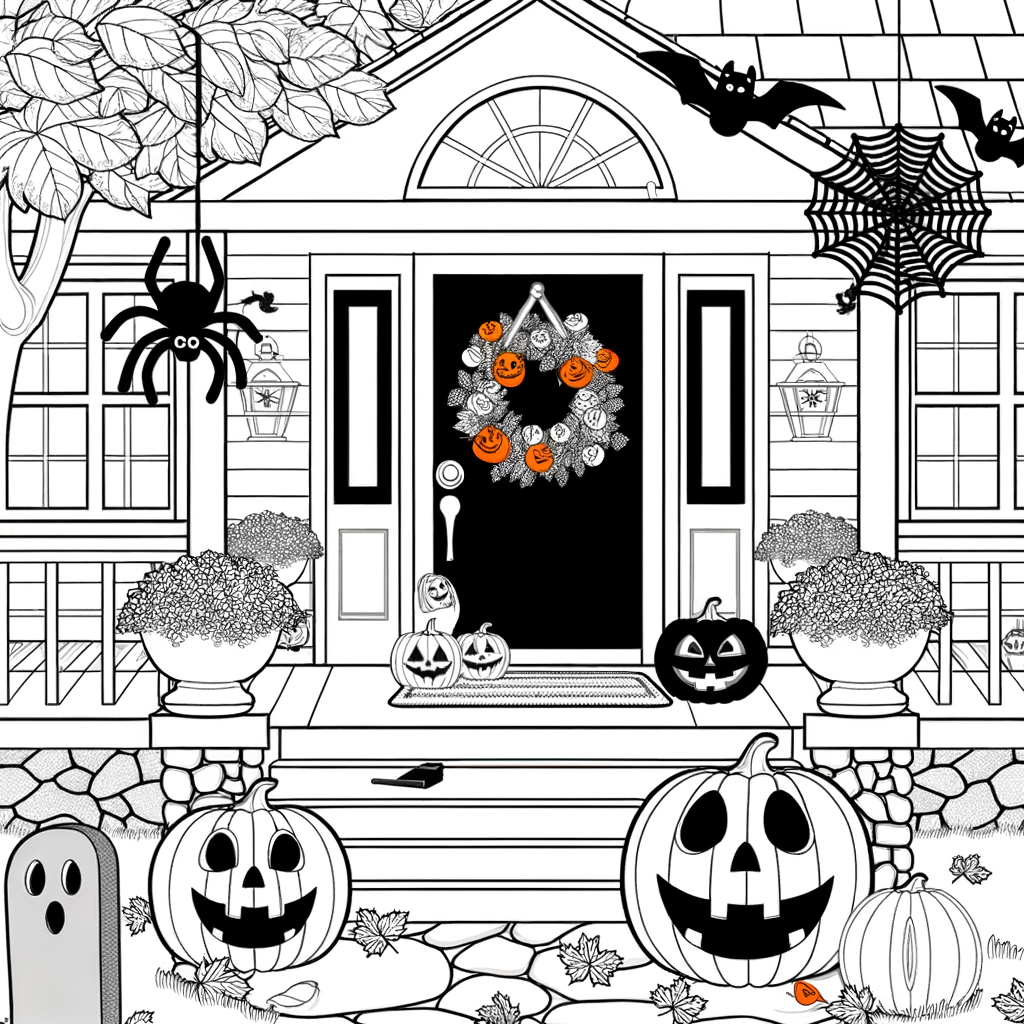 Coloriage Porte Halloween Décorée gratuit à imprimer