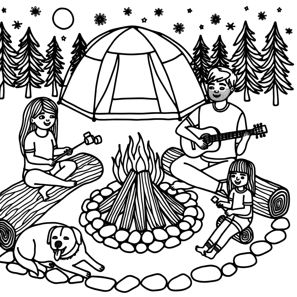 Coloriage Soirée Feu de Camp gratuit à imprimer