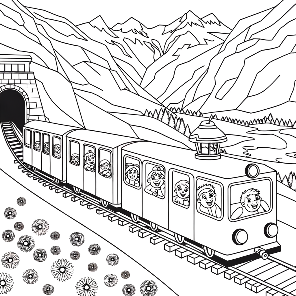 Coloriage Train de Montagne Pittoresque gratuit à imprimer