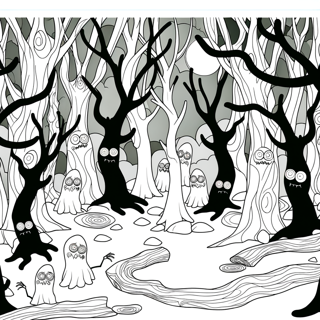 Coloriage Forêt Hantée Brumeux gratuit à imprimer