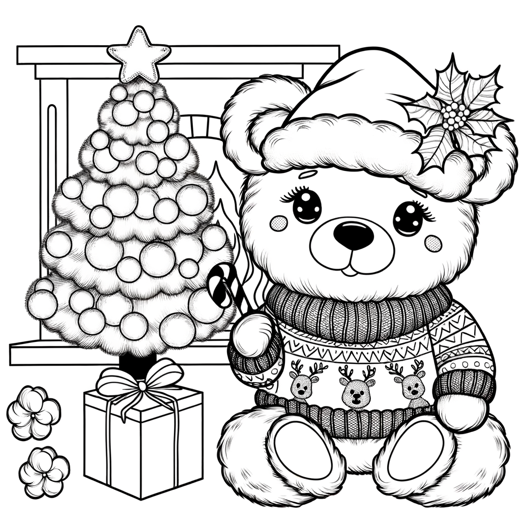 Coloriage Ours en Peluche de Noël gratuit à imprimer