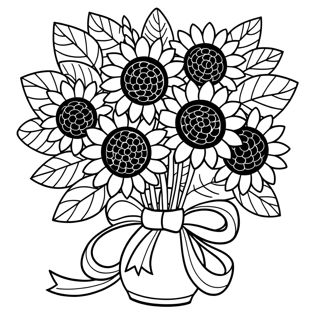 Coloriage Coloriage Bouquet de Tournesols gratuit à imprimer