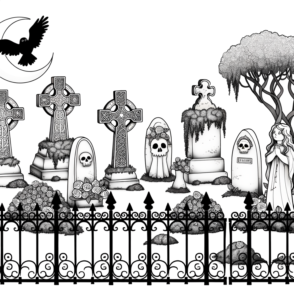 Coloriage Cimetière en Détail gratuit à imprimer