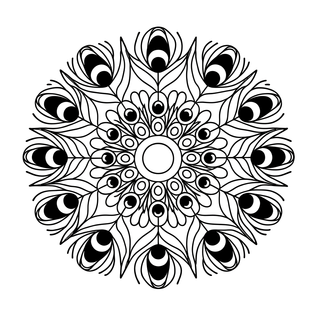 Coloriage Mandala Plumes gratuit à imprimer