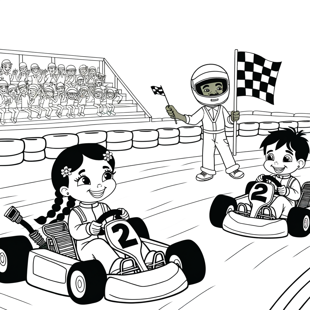 Coloriage Karting en Famille gratuit à imprimer