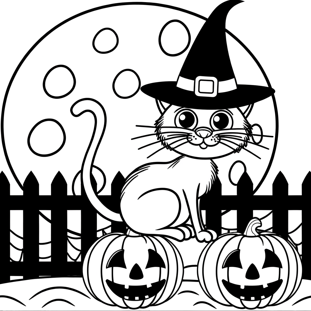 Coloriage Coloriage Chat Sorcière Halloween gratuit à imprimer