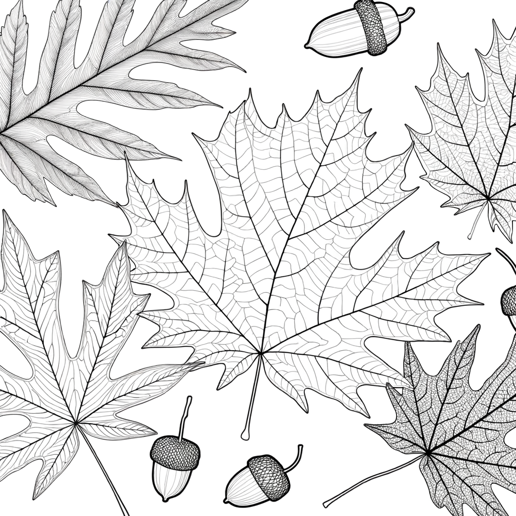 Coloriage Composition Feuilles d'Automne Détaillée gratuit à imprimer