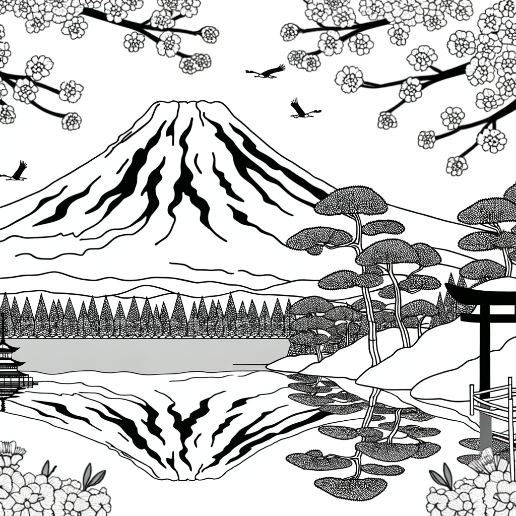 Coloriage Paysage de Montagne Zen gratuit à imprimer