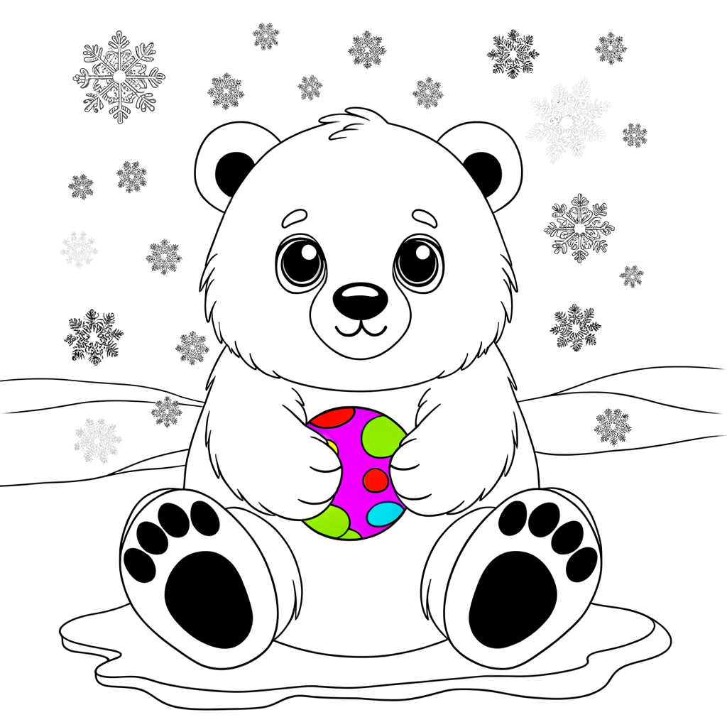 Coloriage Coloriage Ours Polaire et Ballon gratuit à imprimer