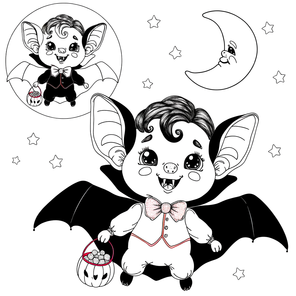 Coloriage Chauve-Souris Vampire Mignonne gratuit à imprimer