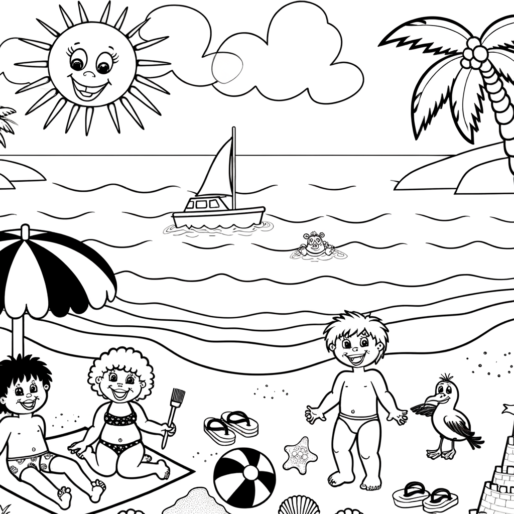 Coloriage Plage Ensoleillée Animée gratuit à imprimer