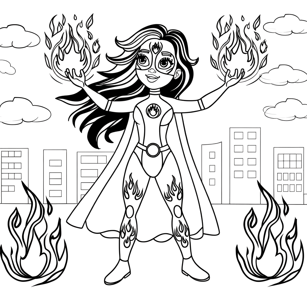 Coloriage Coloriage Super-Héroïne Flamme gratuit à imprimer