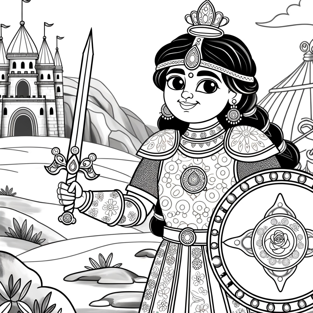 Coloriage Coloriage Princesse Guerrière gratuit à imprimer