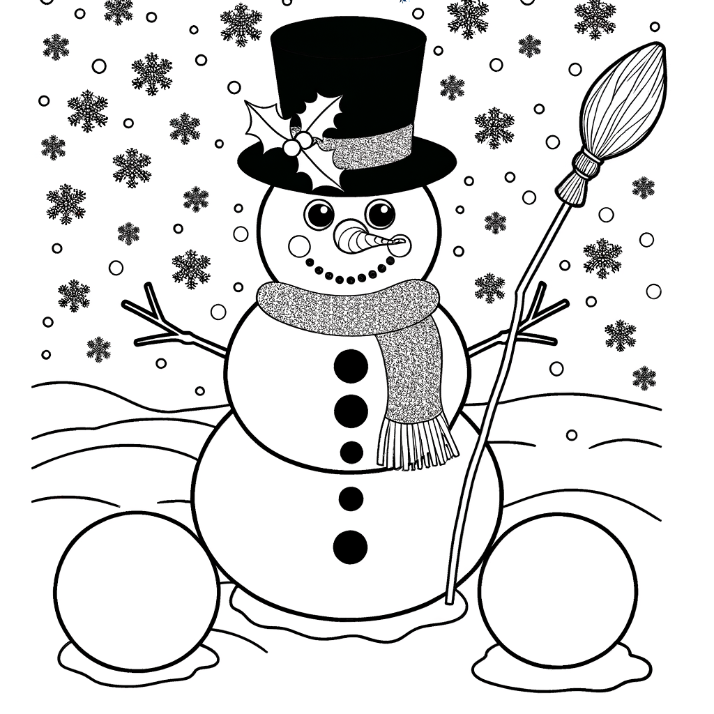 Coloriage Bonhomme de Neige Joyeux gratuit à imprimer
