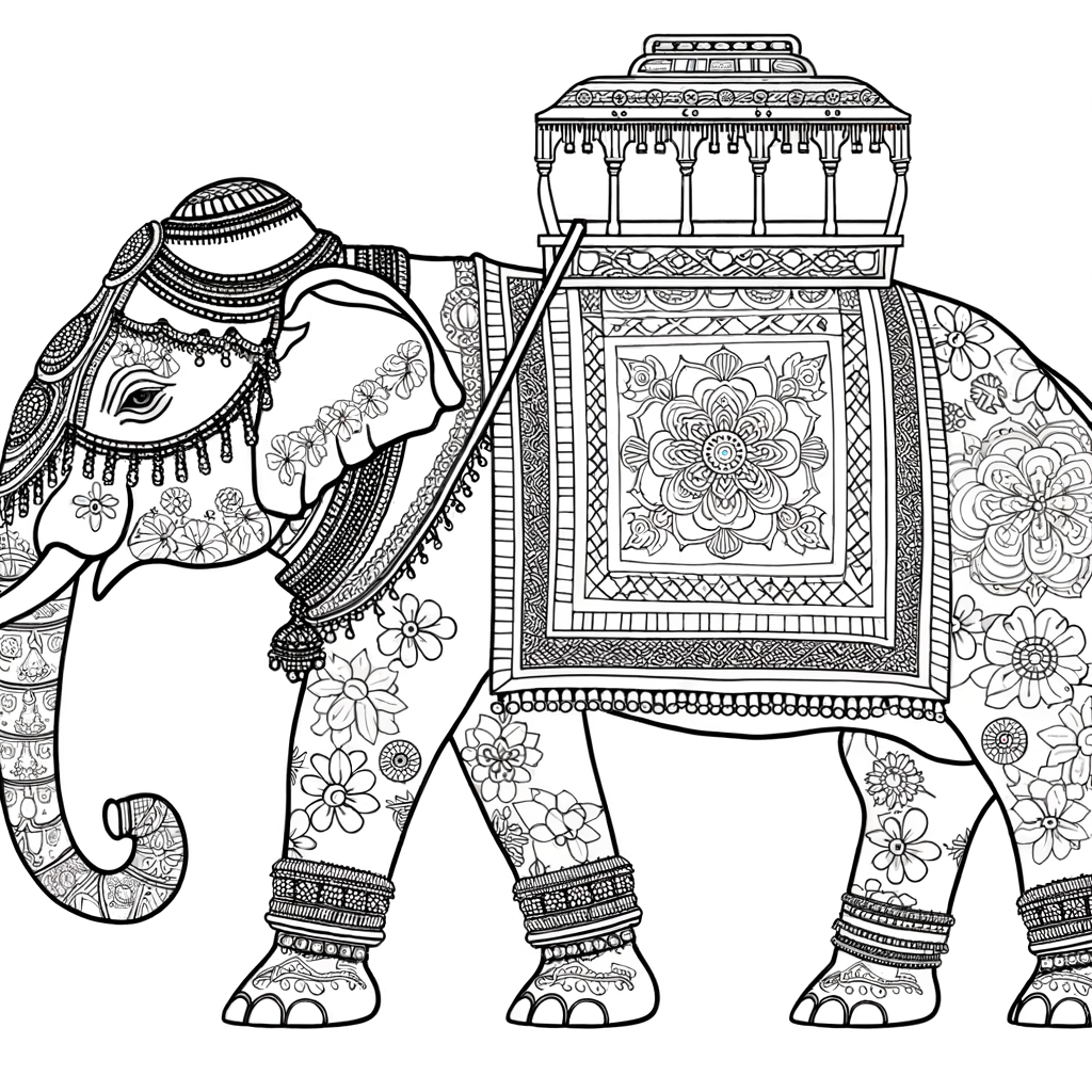 Coloriage Elephant Orné Style Indien gratuit à imprimer