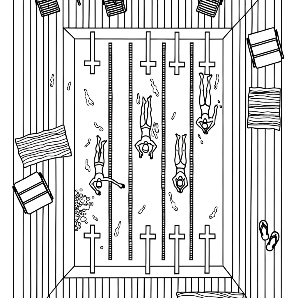 Coloriage Piscine avec Nage et Jeux gratuit à imprimer