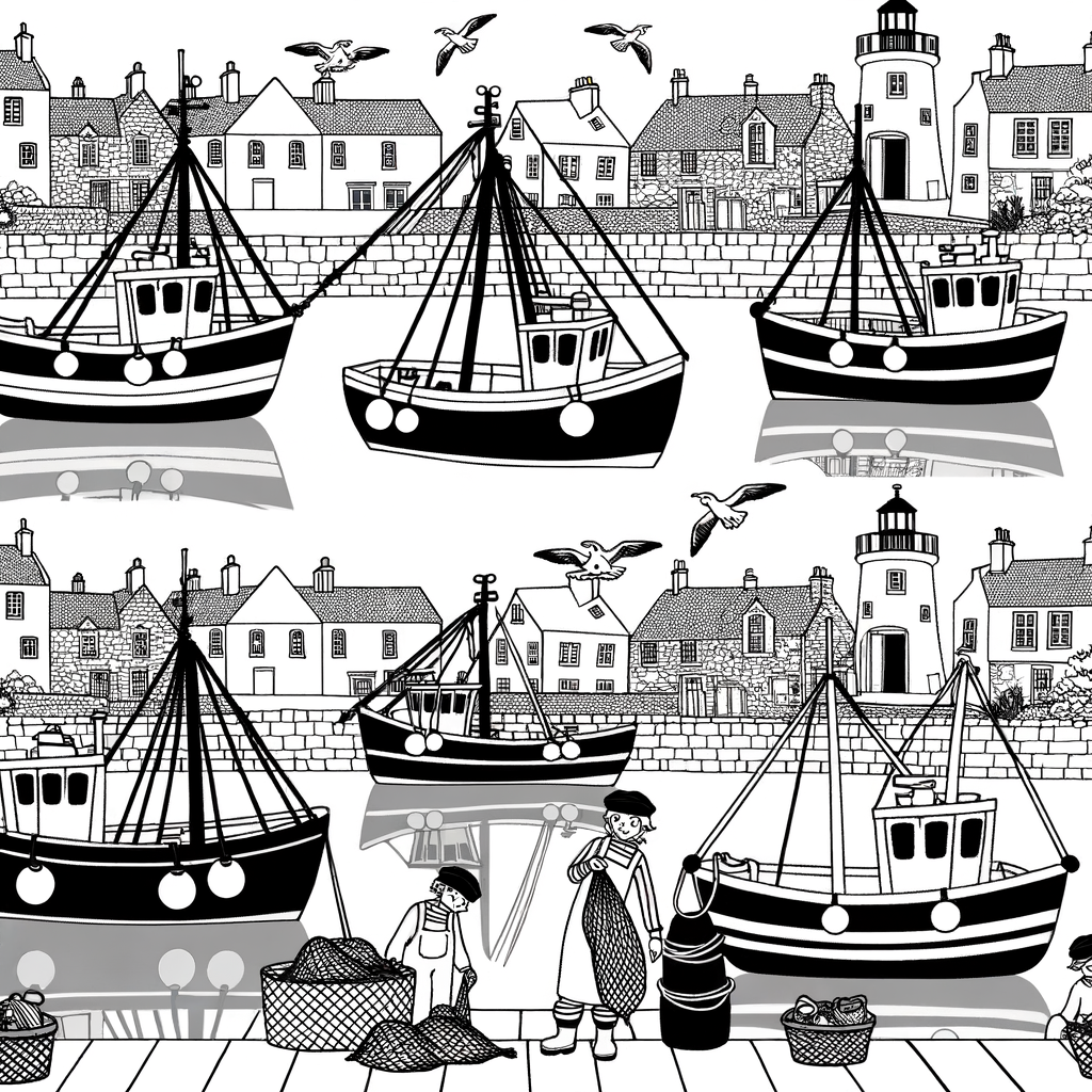 Coloriage Bateaux Colorés au Port gratuit à imprimer