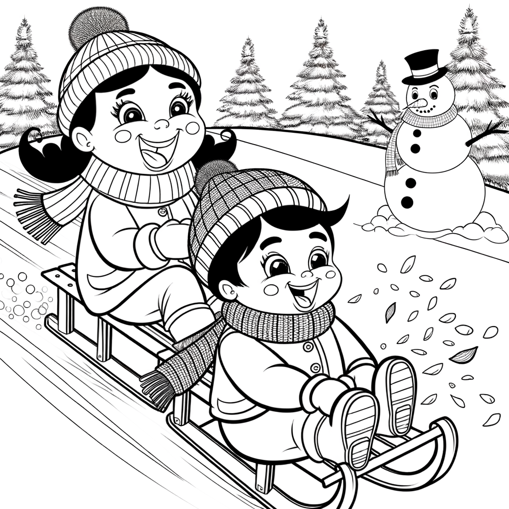 Coloriage Enfants Faisant de la Luge gratuit à imprimer
