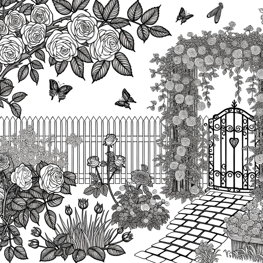Coloriage Coloriage Jardin de Roses gratuit à imprimer