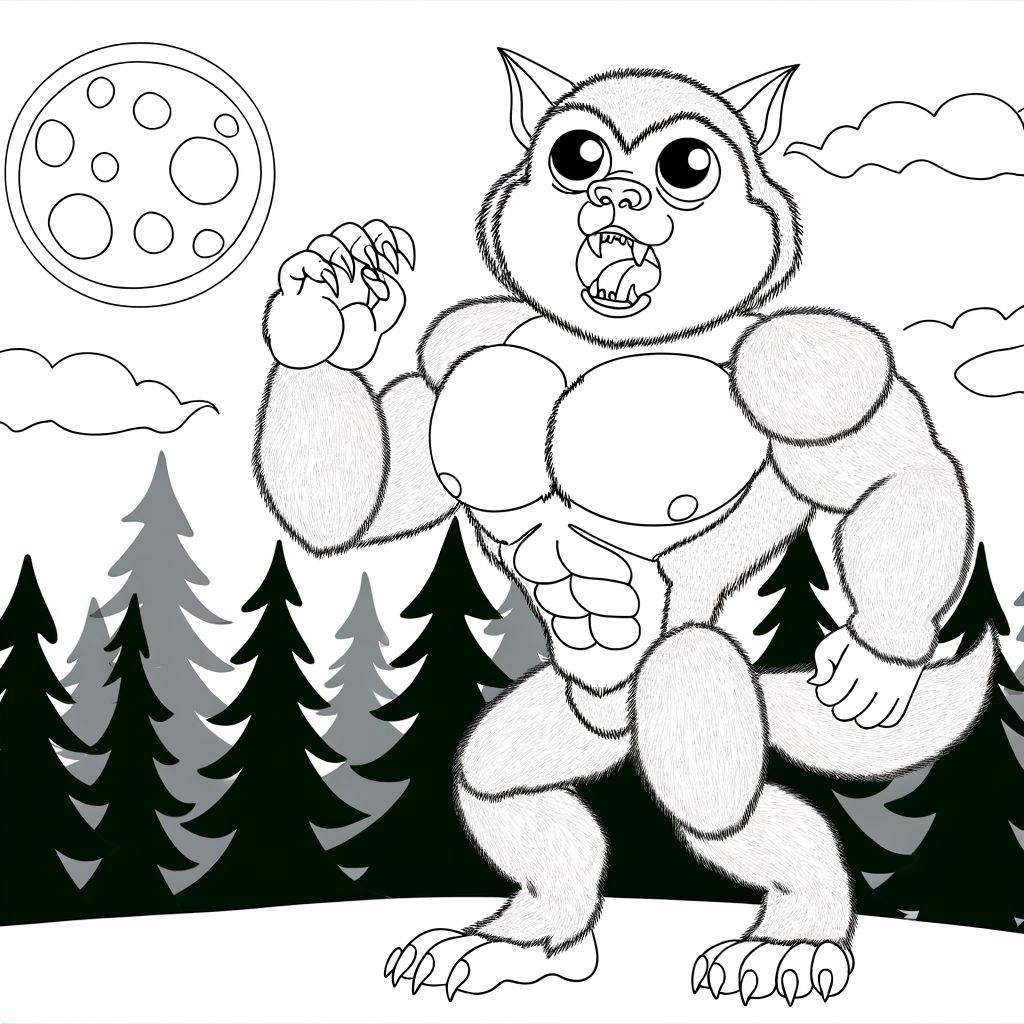 Coloriage Loup-Garou Sous la Lune gratuit à imprimer
