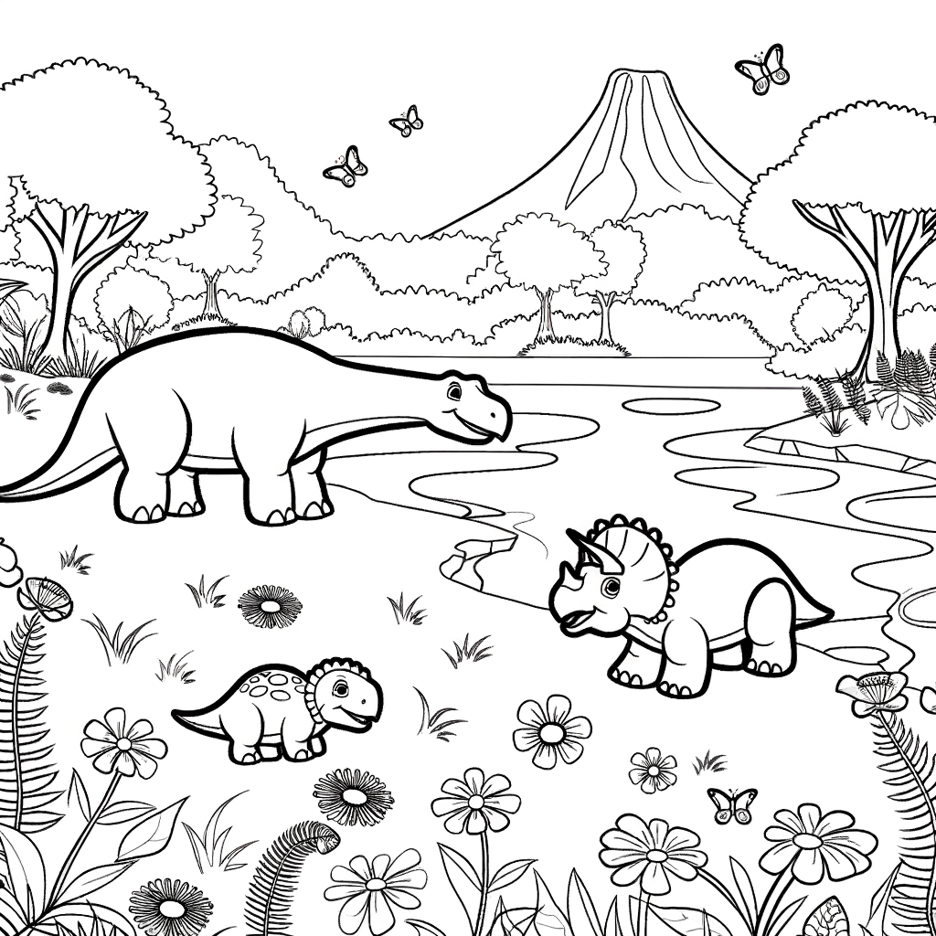 Coloriage Dinosaures en Famille gratuit à imprimer