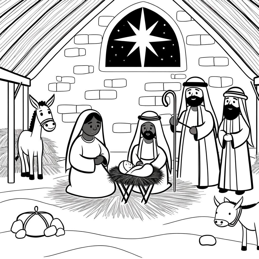 Coloriage Nativité de Noël gratuit à imprimer