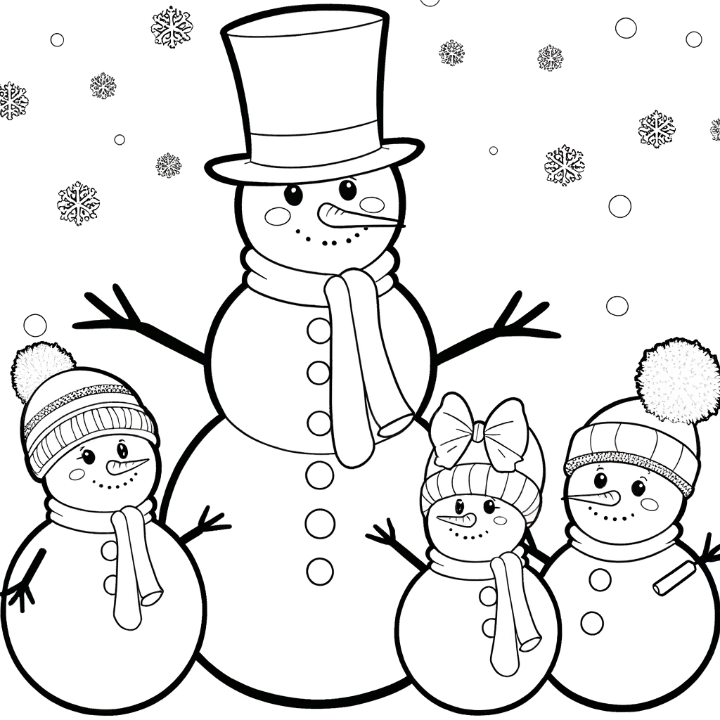 Coloriage Famille Bonhommes de Neige gratuit à imprimer