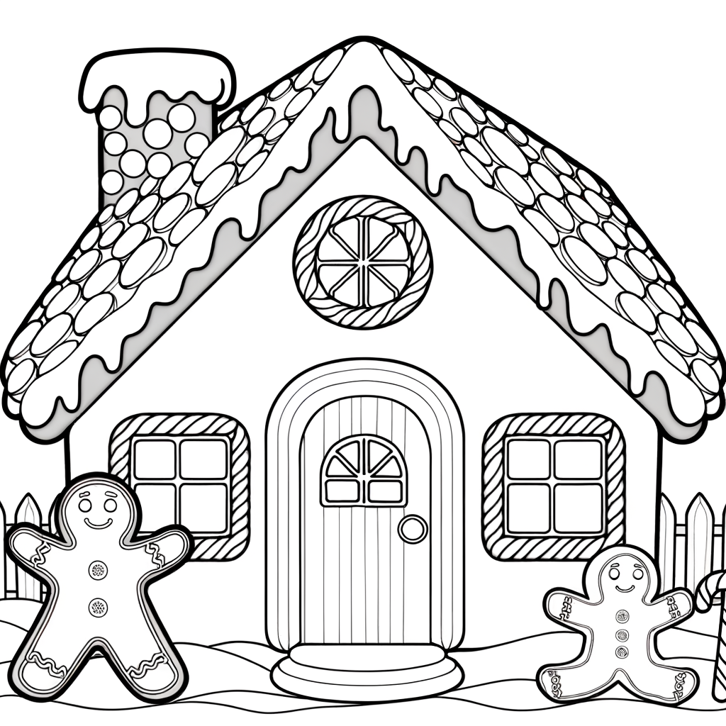Coloriage Pain d'Épice Maison de Noël gratuit à imprimer