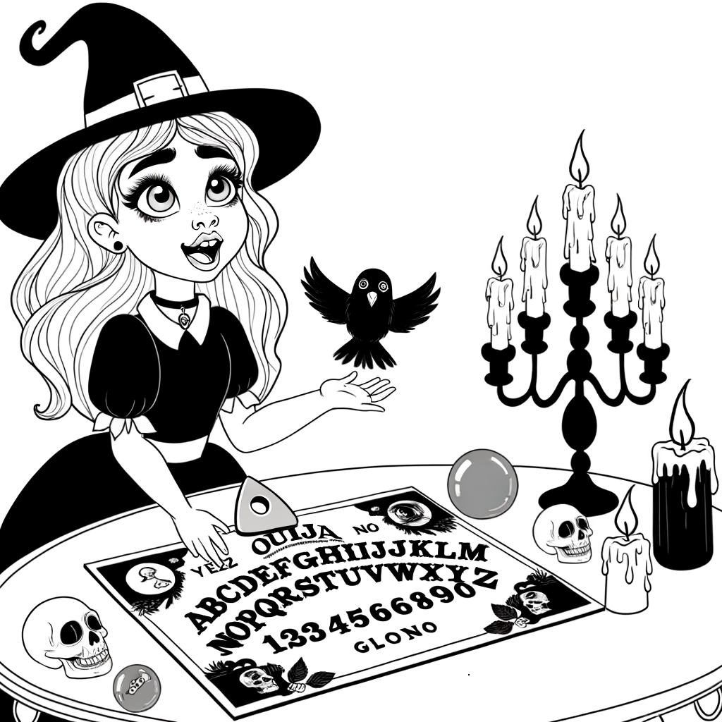 Coloriage Sorcière sur sa Planche gratuit à imprimer