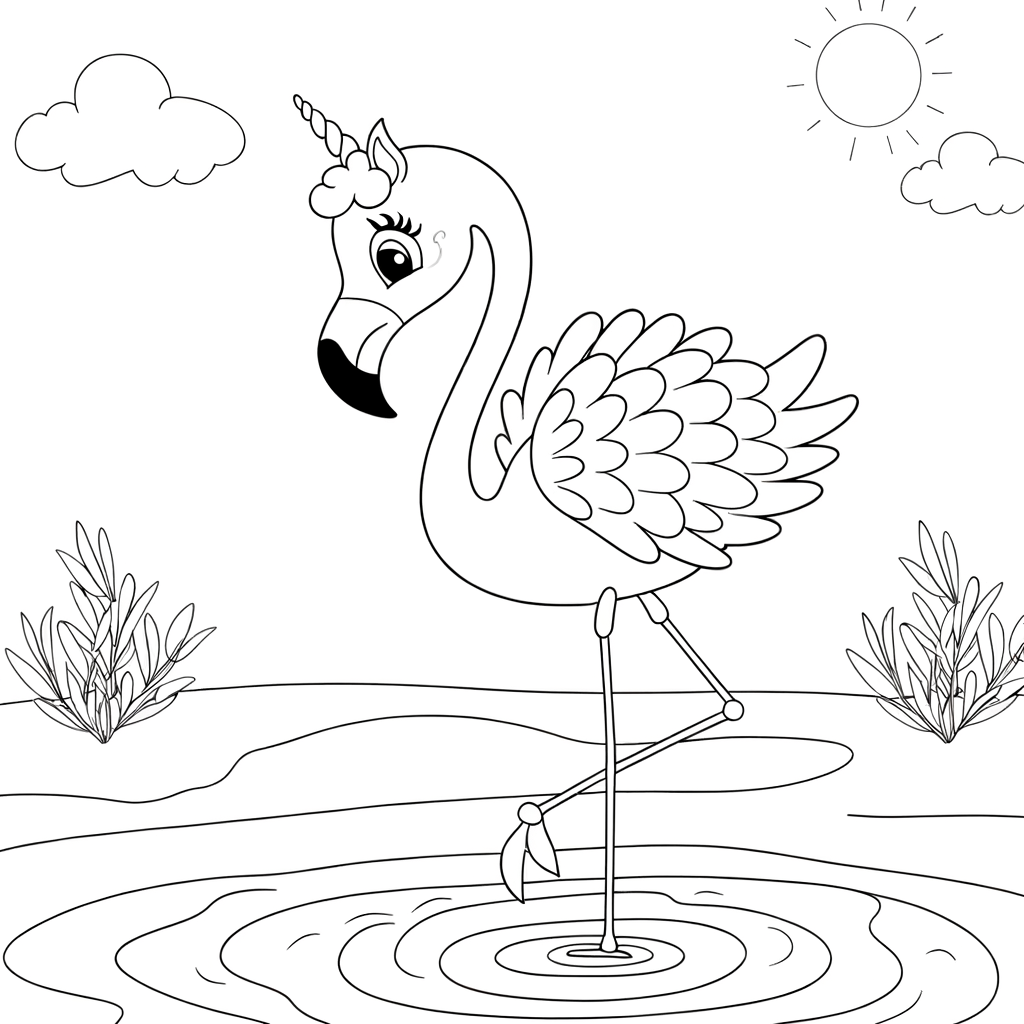 Coloriage Flamant Rose Tropical gratuit à imprimer