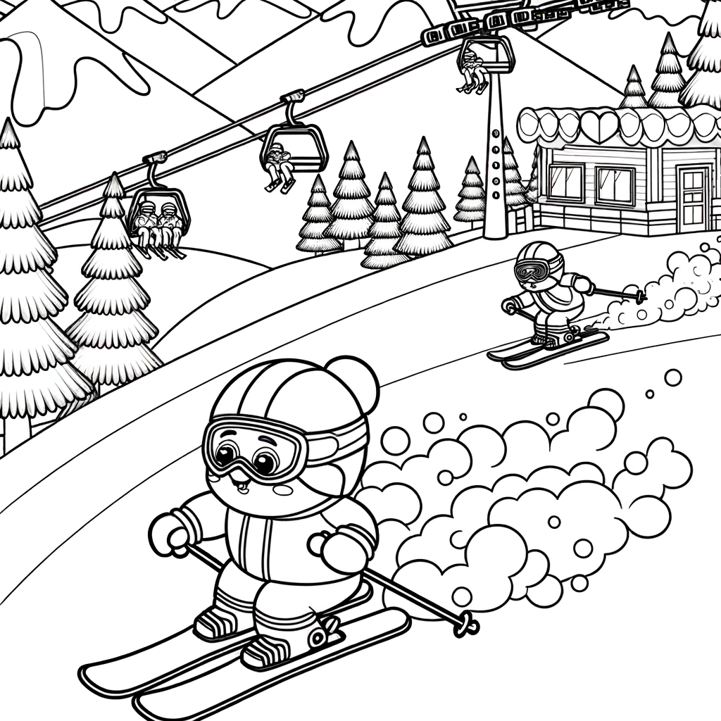 Coloriage Vacances Ski Hiver Alpin gratuit à imprimer