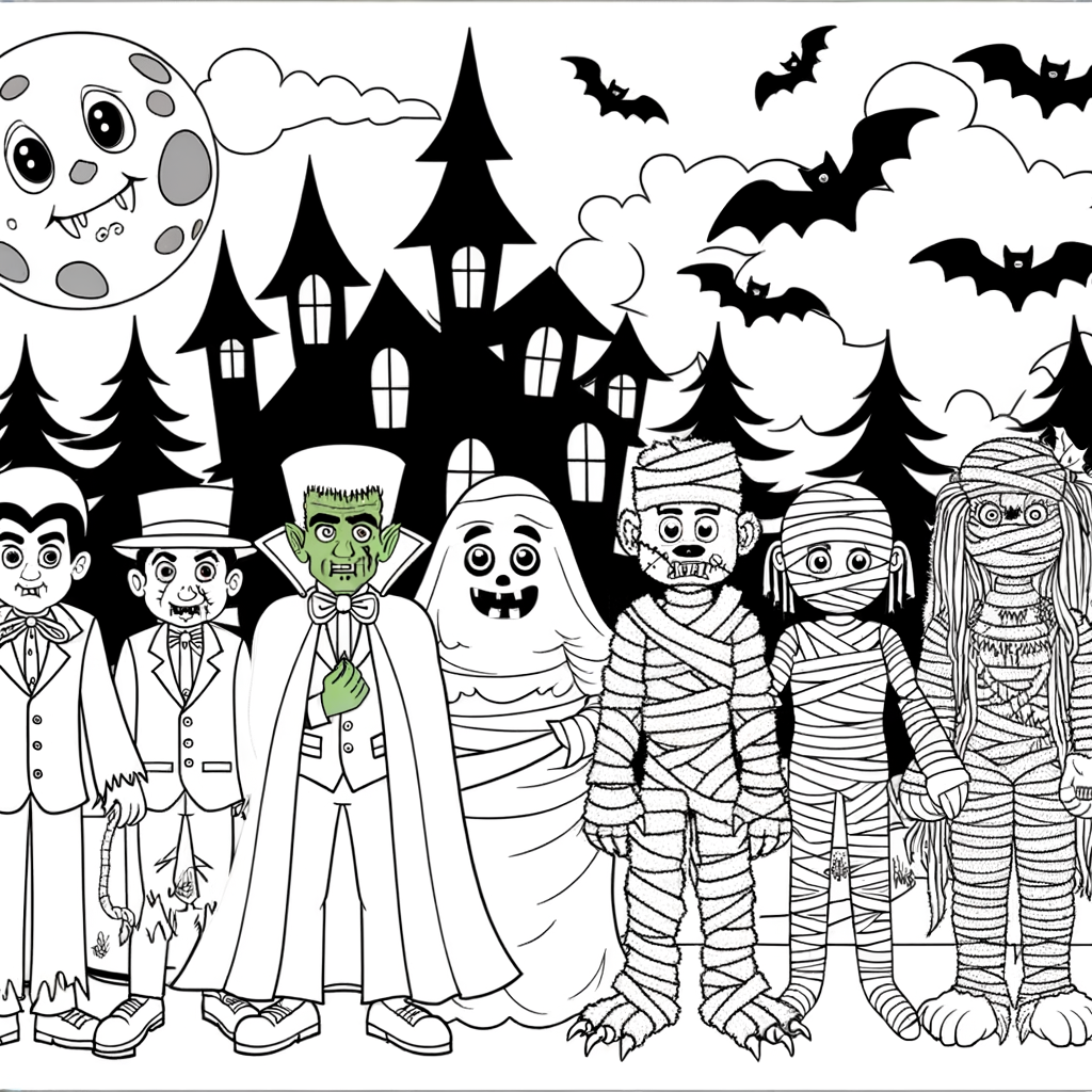 Coloriage Halloween et Ses Créatures gratuit à imprimer