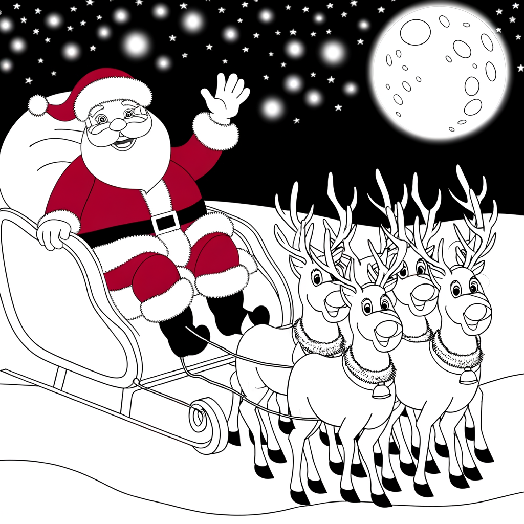 Coloriage Père Noël en Traineau gratuit à imprimer