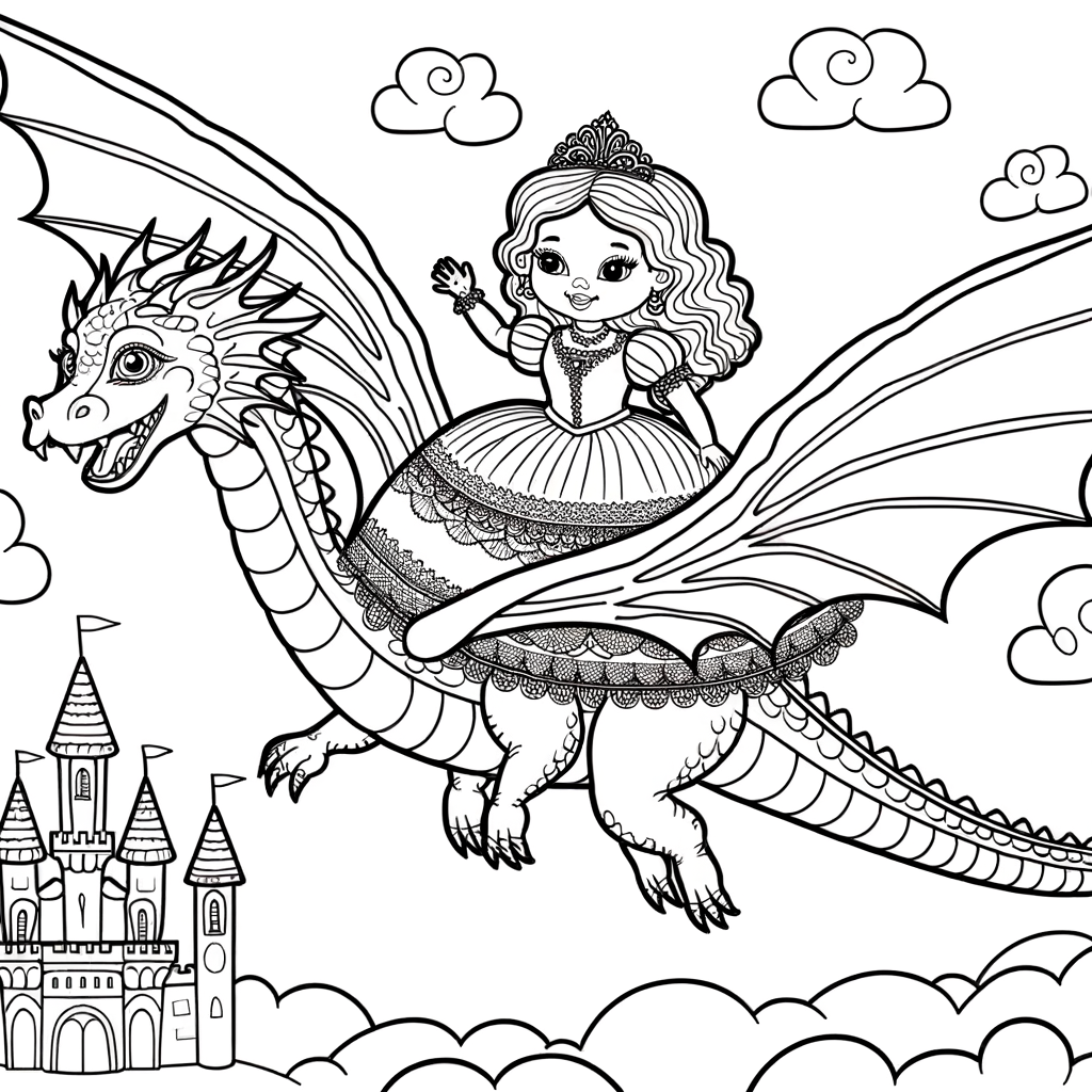 Coloriage Coloriage Dragon de Princesse gratuit à imprimer