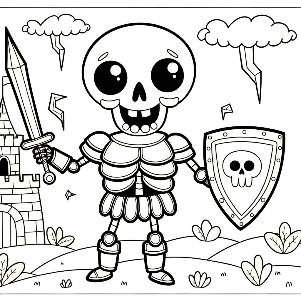 Coloriage Chevalier Squelette Medieval gratuit à imprimer