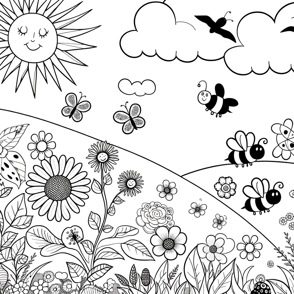 Coloriage Coloriage Printemps en Fleurs gratuit à imprimer
