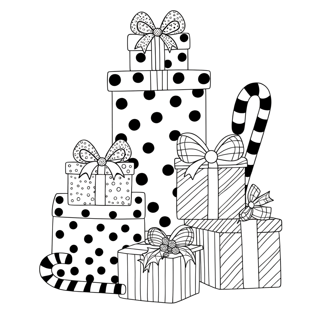 Coloriage Cadeaux de Noël Emballés gratuit à imprimer