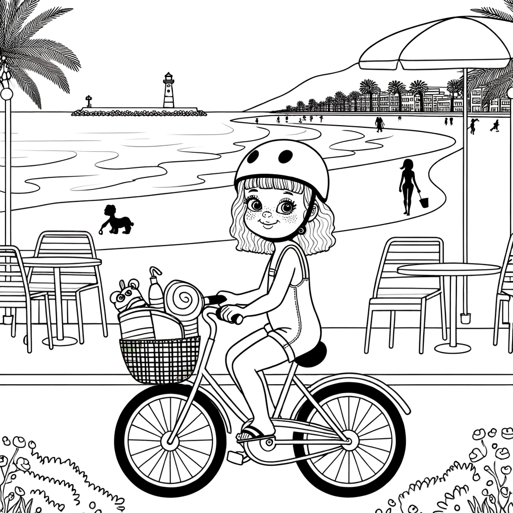 Coloriage Vélo au Bord de la Mer gratuit à imprimer