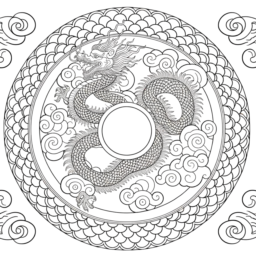 Coloriage Mandala Dragon Asiatique gratuit à imprimer