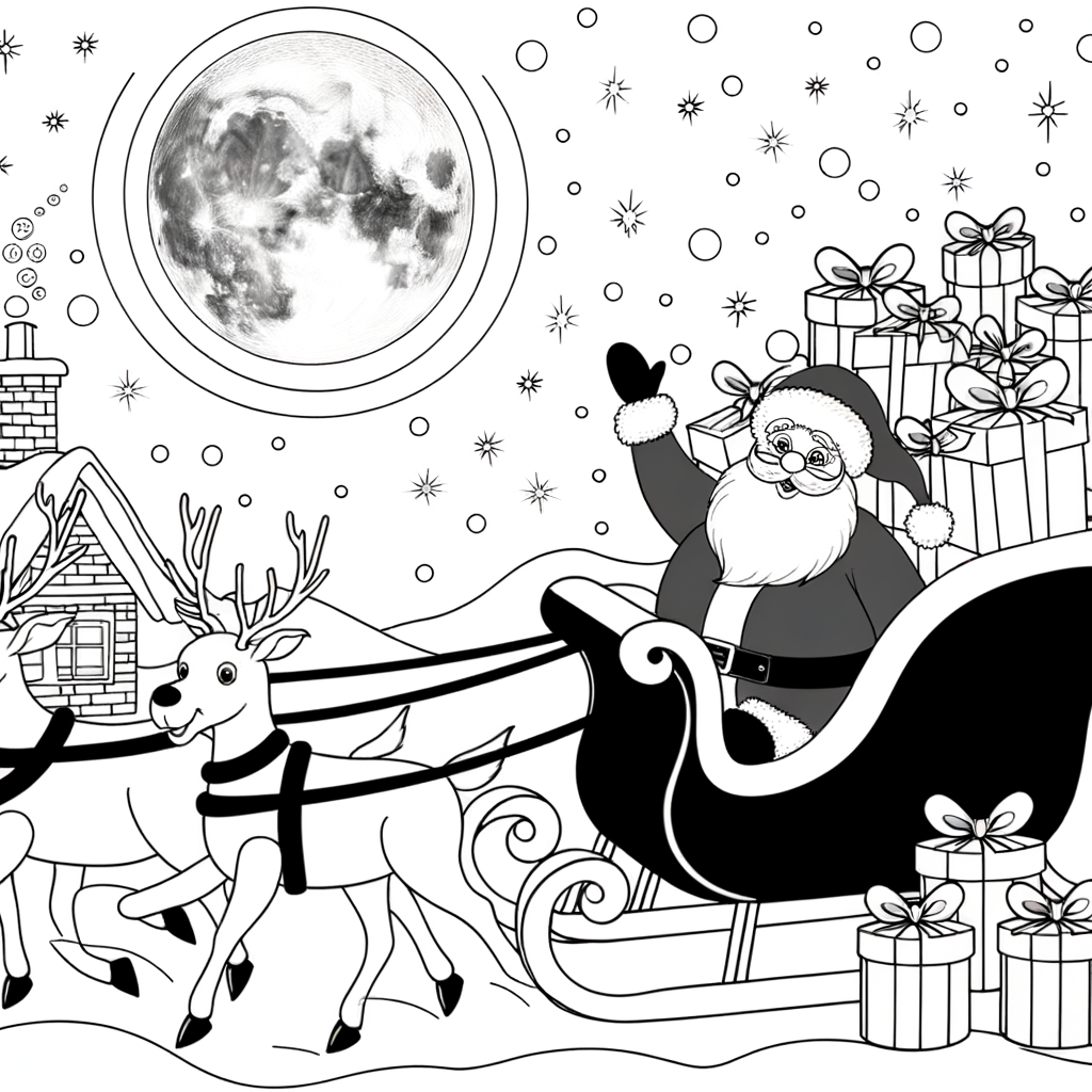 Coloriage Traîneau de Cadeaux Volant gratuit à imprimer