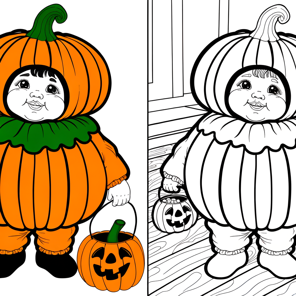 Coloriage Enfant Déguisé en Citrouille gratuit à imprimer