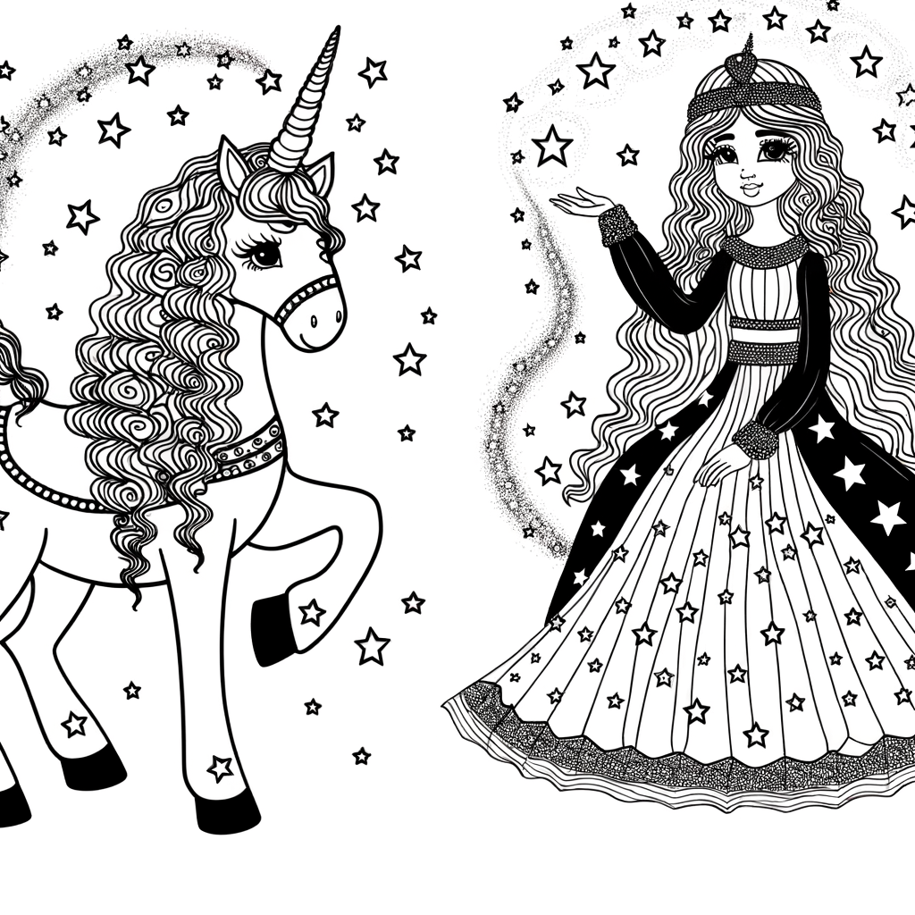Coloriage Coloriage Princesse et Licorne gratuit à imprimer