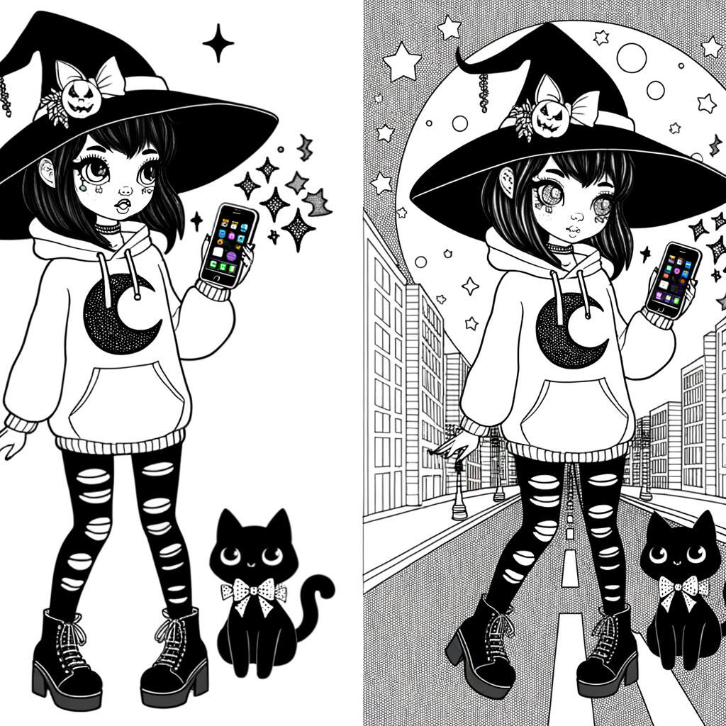 Coloriage Sorcière Jeune et Moderne gratuit à imprimer